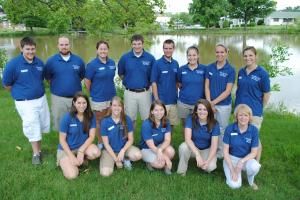 staff of special events and summer programs looking up picture take from above